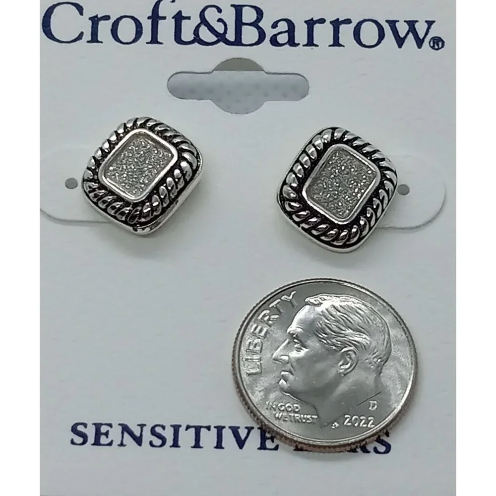 Croft & Barrow Sensitive Ears Druzy Like Silver Tone Southwest Stud Earrings NEW